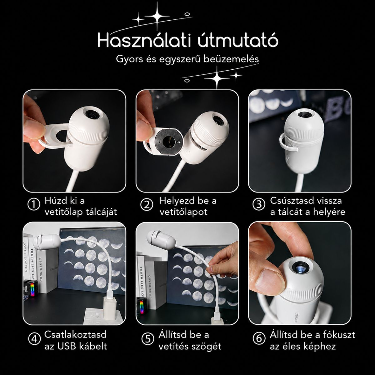 Csillagos Égbolt Projektor és Éjjeli Lámpa